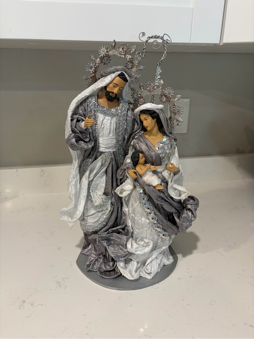 Nativity Family Holiday Figurine - Gray and White